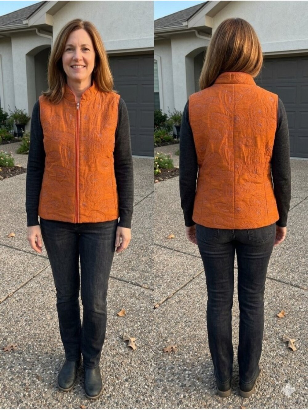 Christopher Banks Raw Silk Quilted Vest Burnt Orange Paisley L Zip Whimsigoth